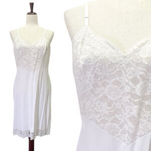 Vintage 1950s Vanity Fair Slip Chemise Lingerie Soft White Nylon Lace Size 38